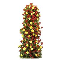 Get Well Soon Flowers to India. Send Yellow Red Roses Tall Arrangement 100 Flowers to Hyderabad
